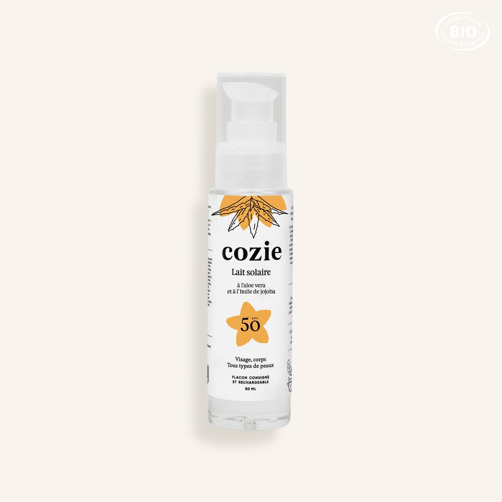 Cozie - Lait solaire SPF 50 (50 ml) - Certifié Cosmos Organic°