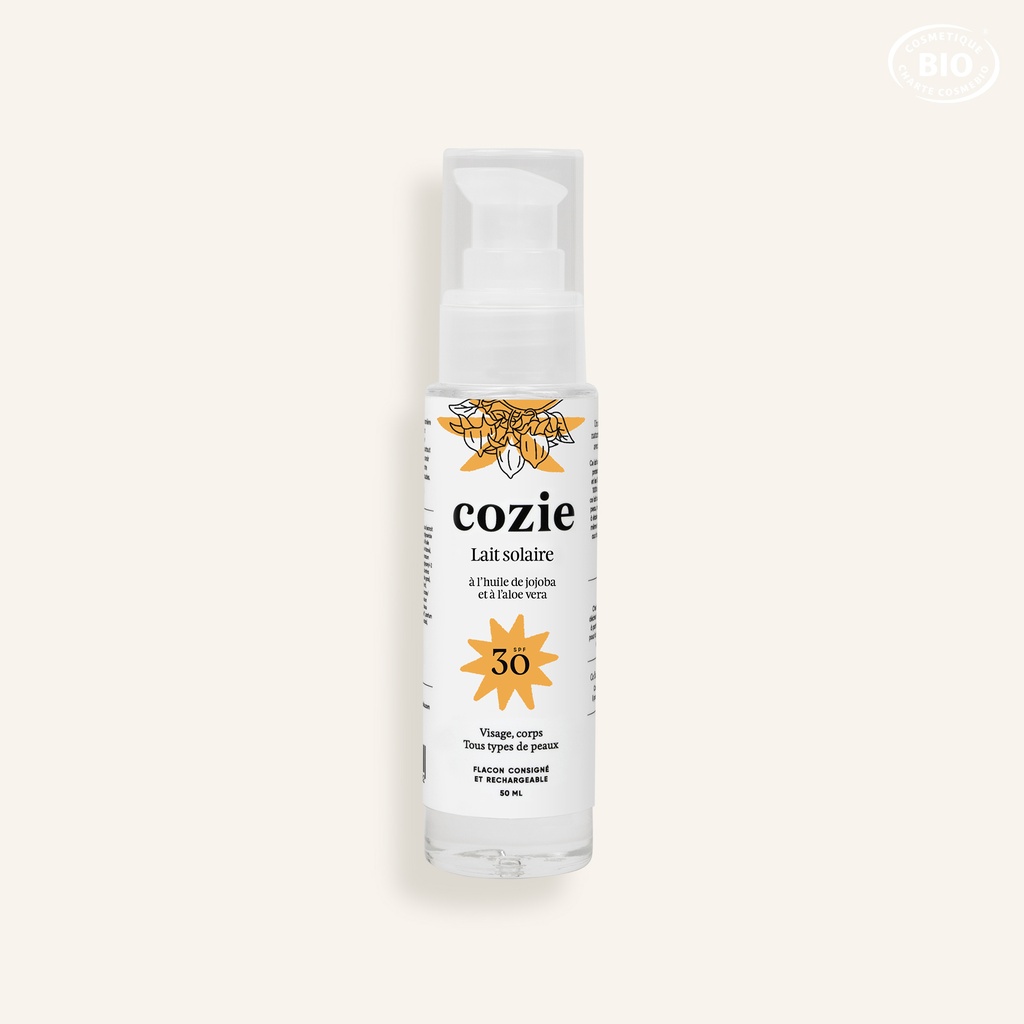 Cozie - Lait solaire SPF 30 (50 mL) - Certifié Cosmos Organic°