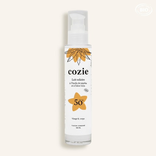 [VE0048] Cozie - Lait solaire SPF 50 (100 ml) - Certifié Cosmos Organic